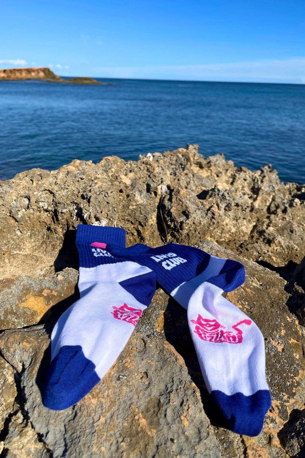 FIZZKINI 9 Lives Club Crew Socks – Blue & White