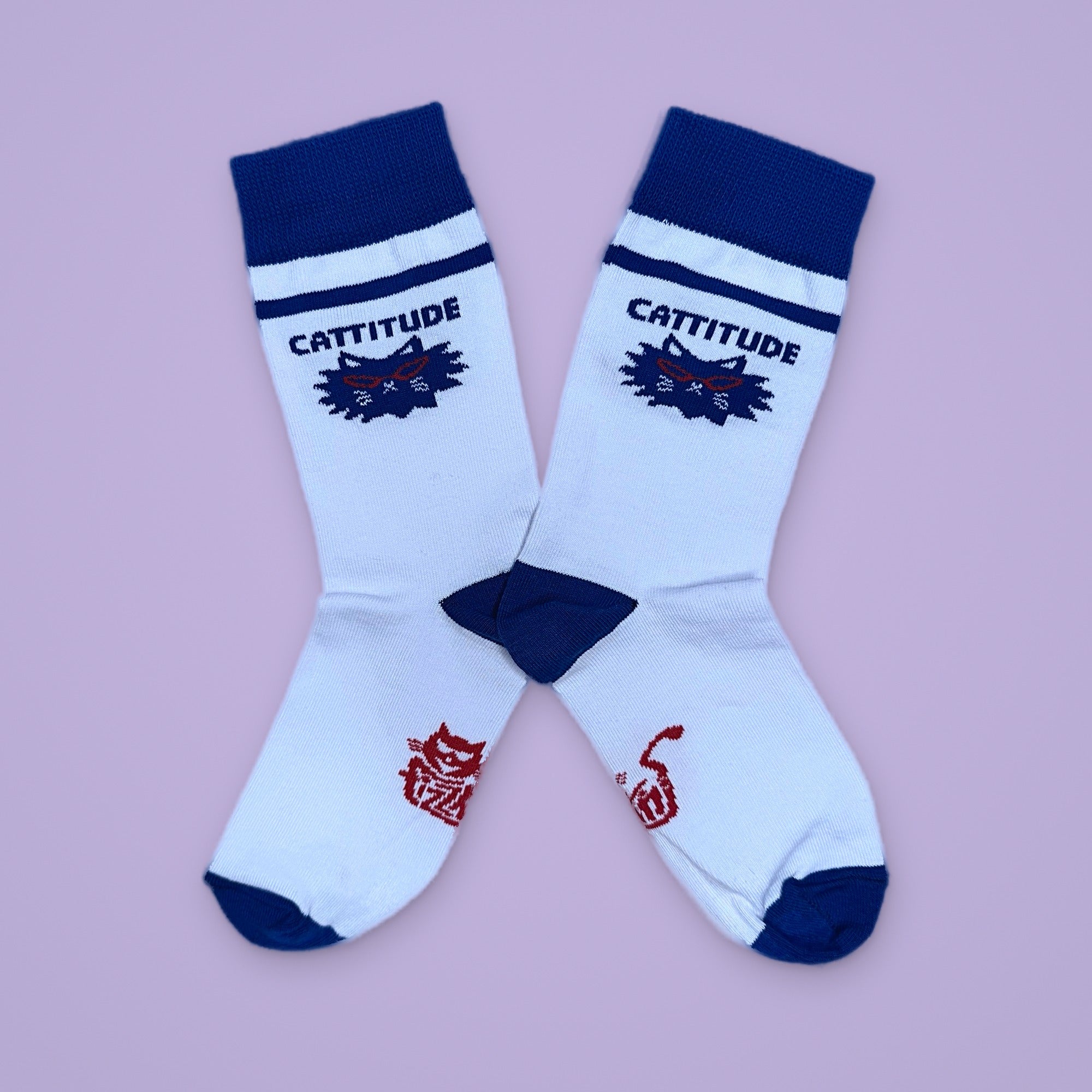 FIZZKINI Cattitude Crew Socks – Blue & White