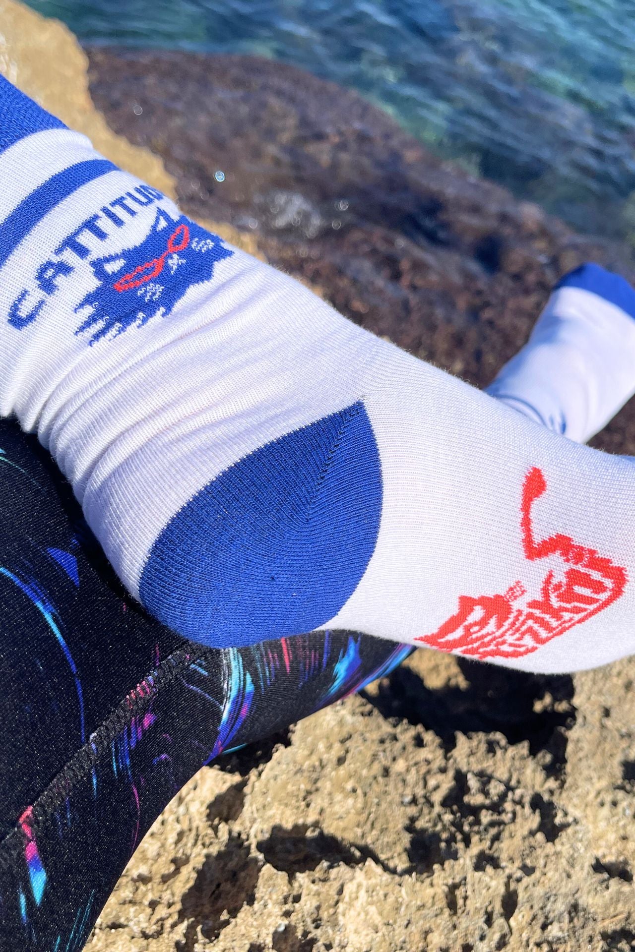 FIZZKINI Cattitude Crew Socks – Blue & White