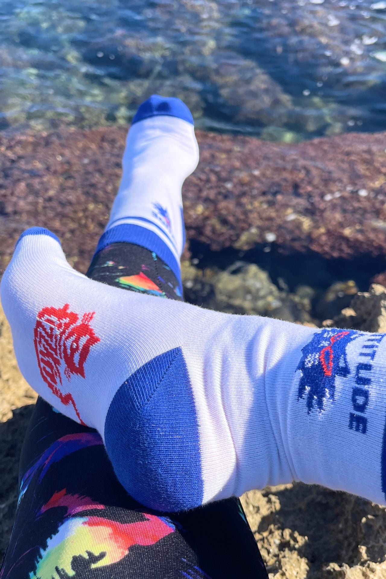 FIZZKINI Cattitude Crew Socks – Blue & White