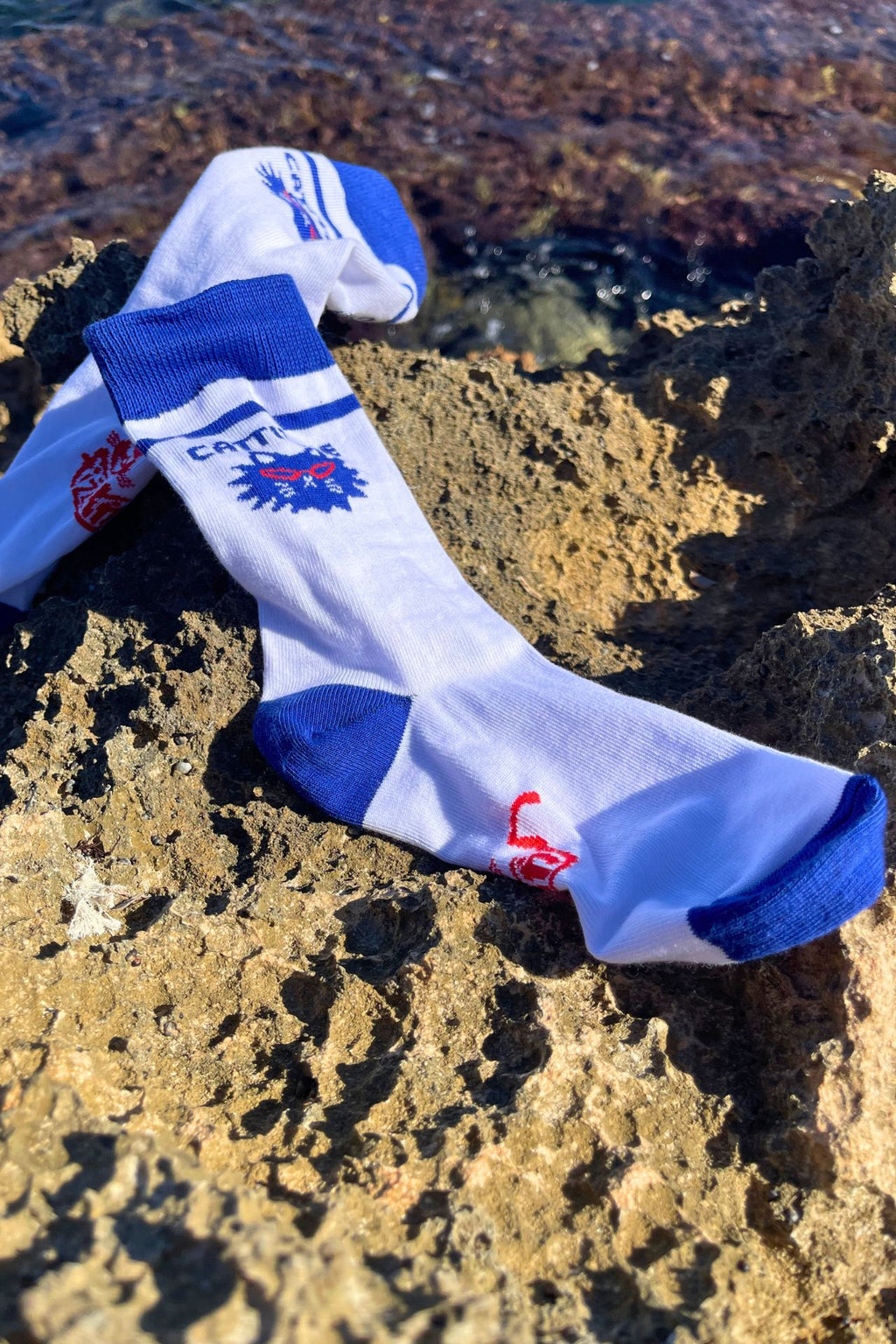 FIZZKINI Cattitude Crew Socks – Blue & White