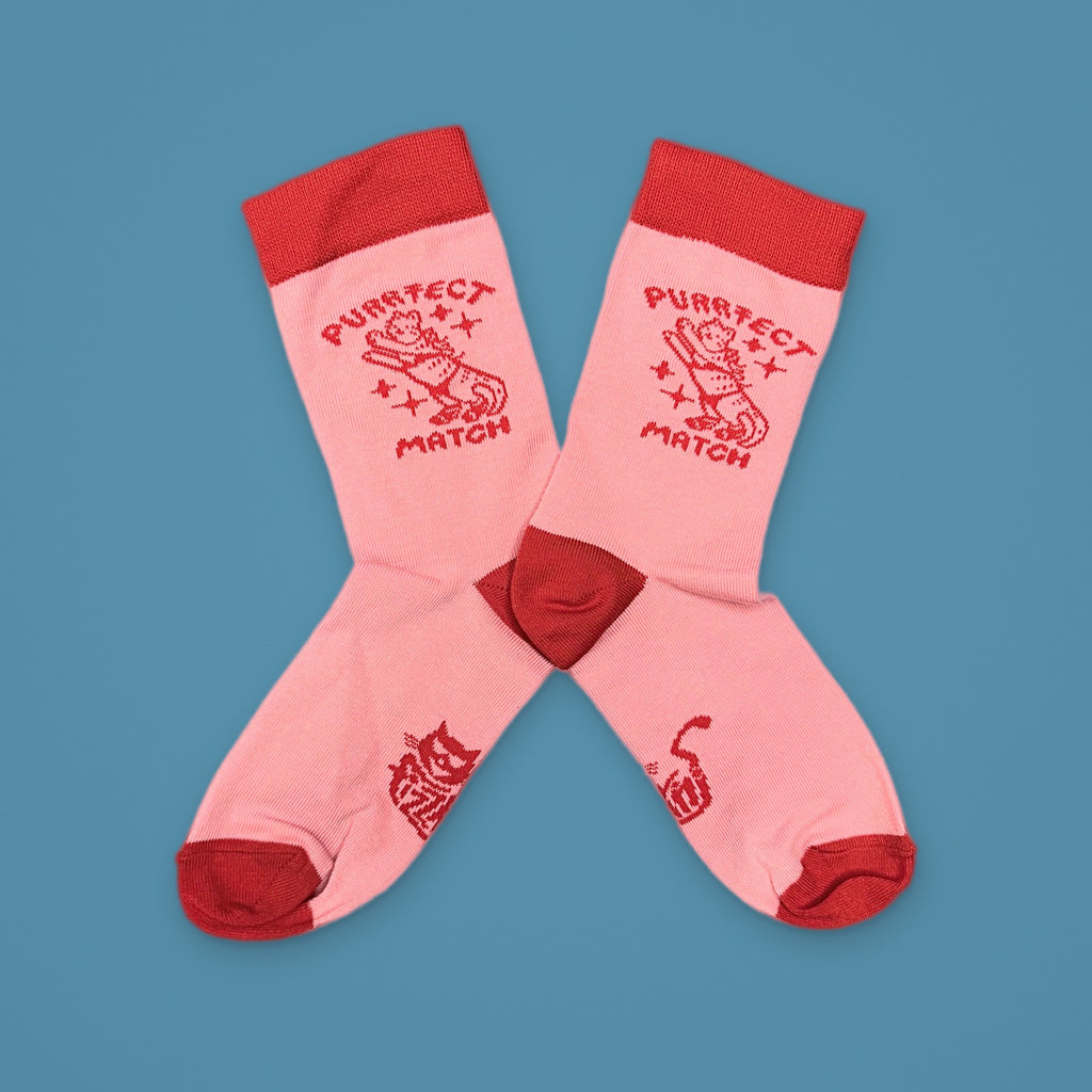 FIZZKINI Purrfect Match Crew Socks – Pink & Red