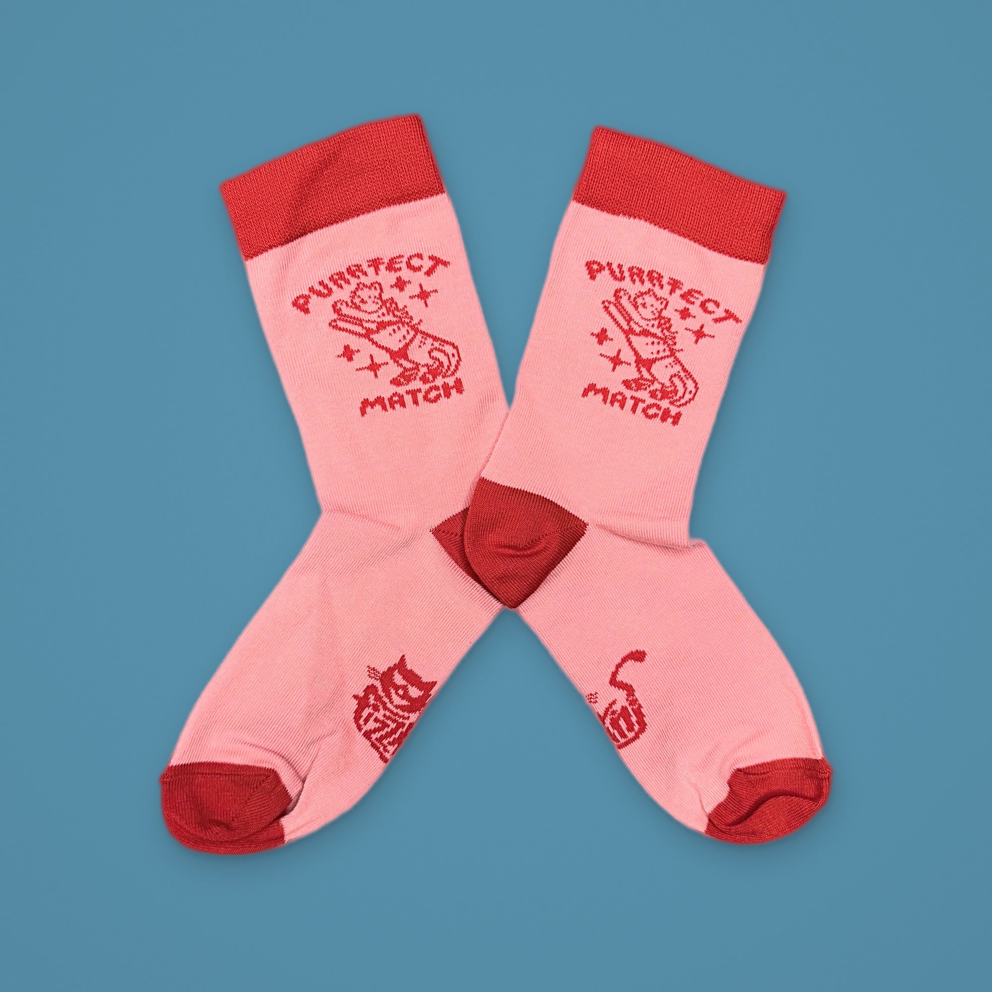 FIZZKINI Purrfect Match Crew Socks – Pink & Red