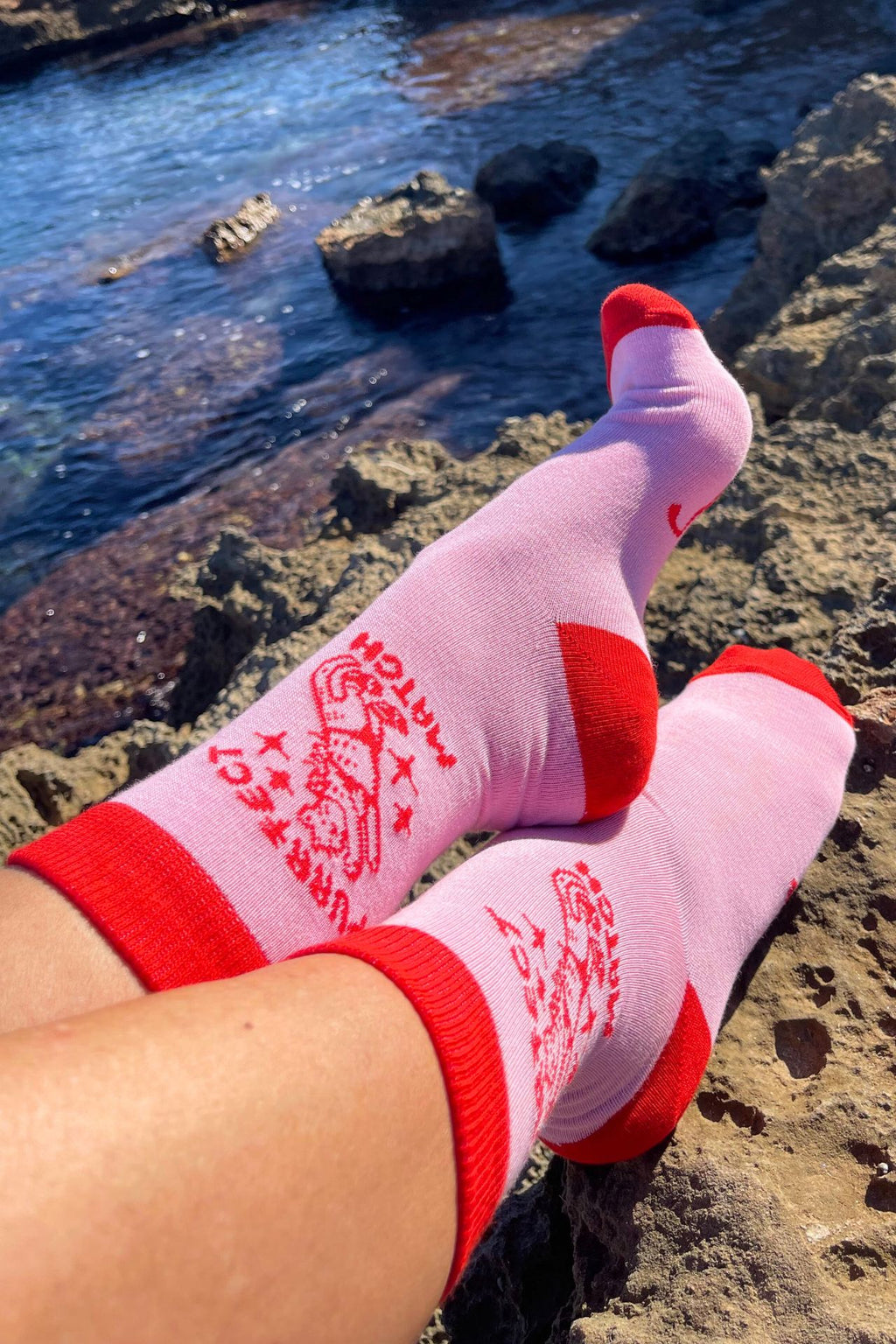 FIZZKINI Purrfect Match Crew Socks – Pink & Red