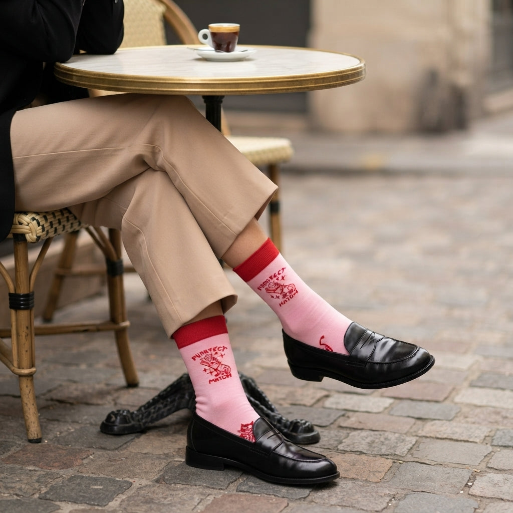 FIZZKINI Purrfect Match Crew Socks – Pink & Red