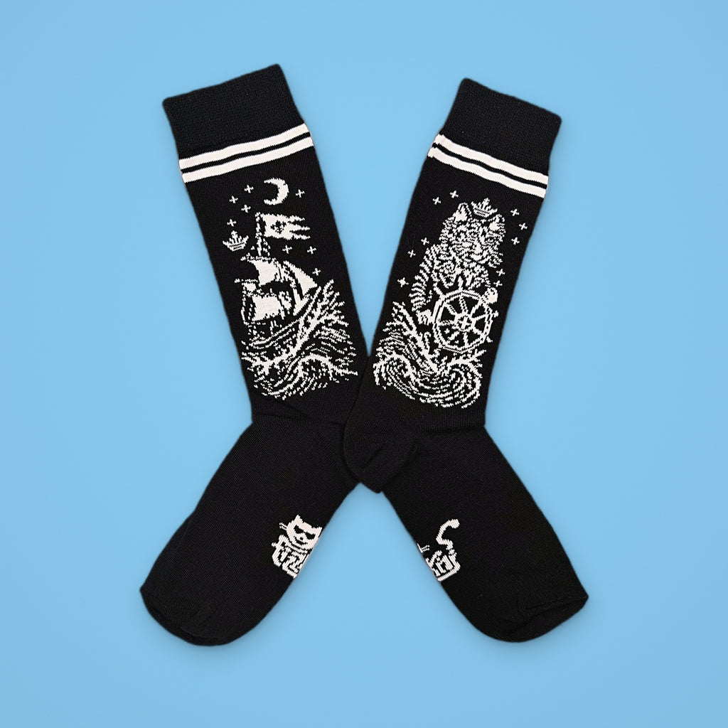 FIZZKINI Sailor Captain Cat Socks – Black & White