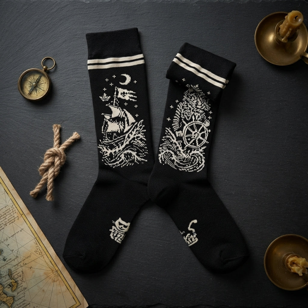 FIZZKINI Sailor Captain Cat Socks – Black & White