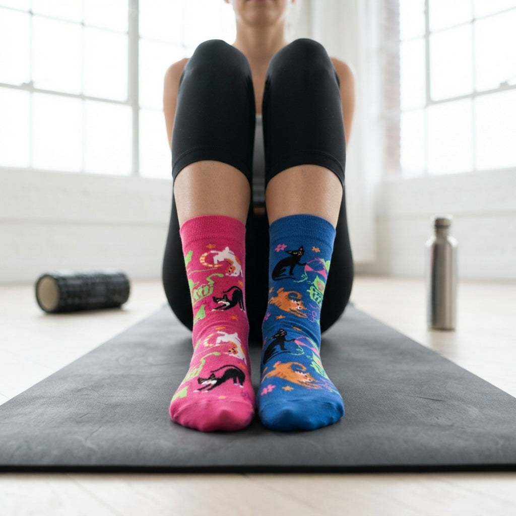 FIZZKINI Split Cat Crew Socks – Blue & Pink