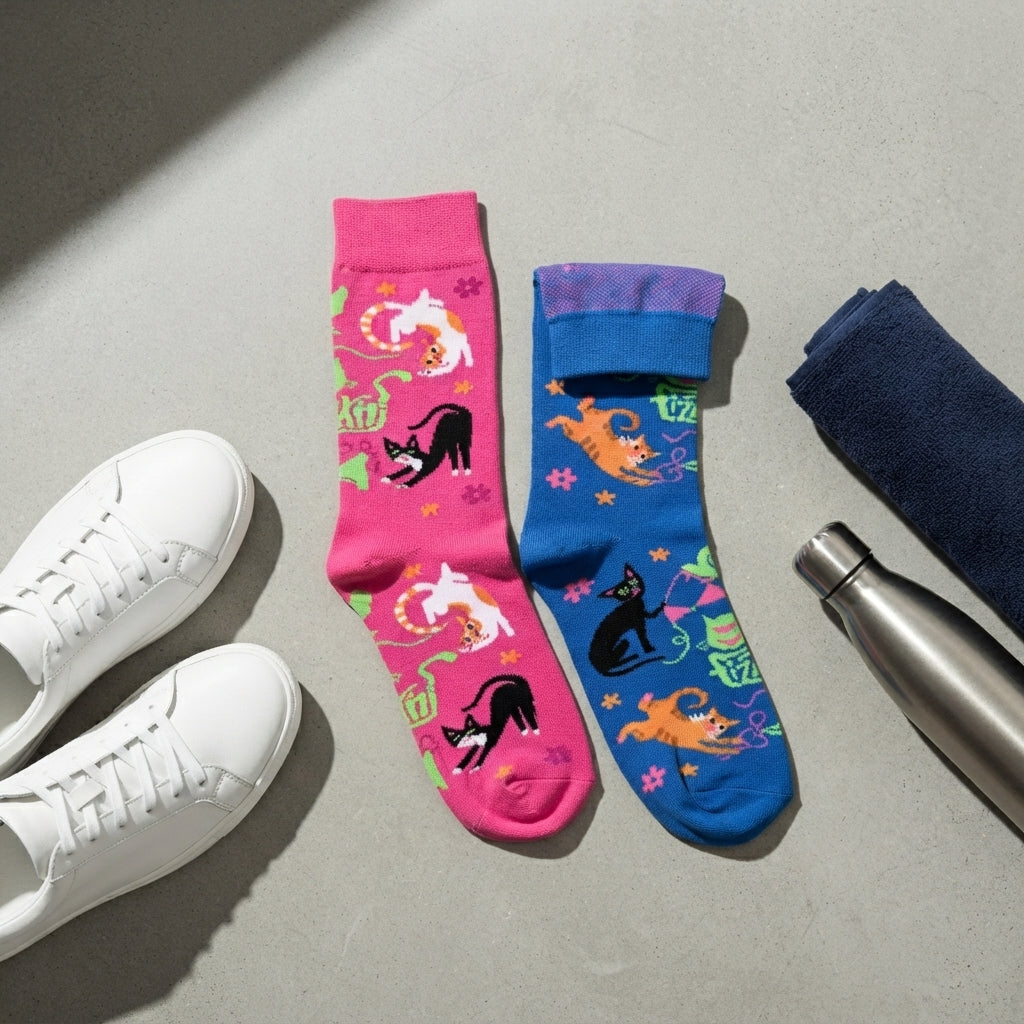 FIZZKINI Split Cat Crew Socks – Blue & Pink