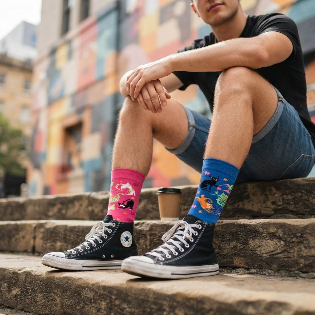 FIZZKINI Split Cat Crew Socks – Blue & Pink