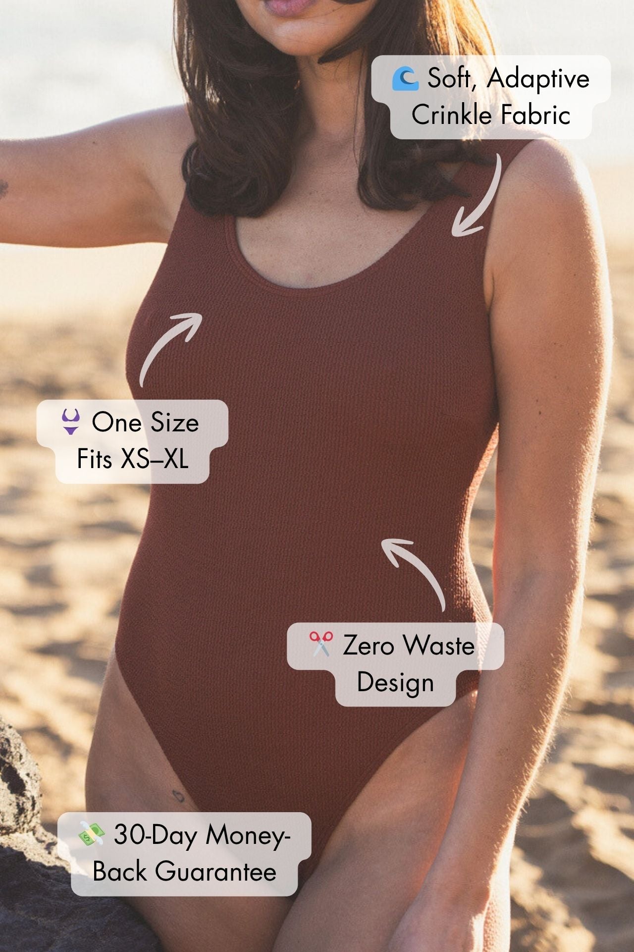 MARINA One Piece Swimsuit – Chocolate Brown (One Size Fits XS–XL)